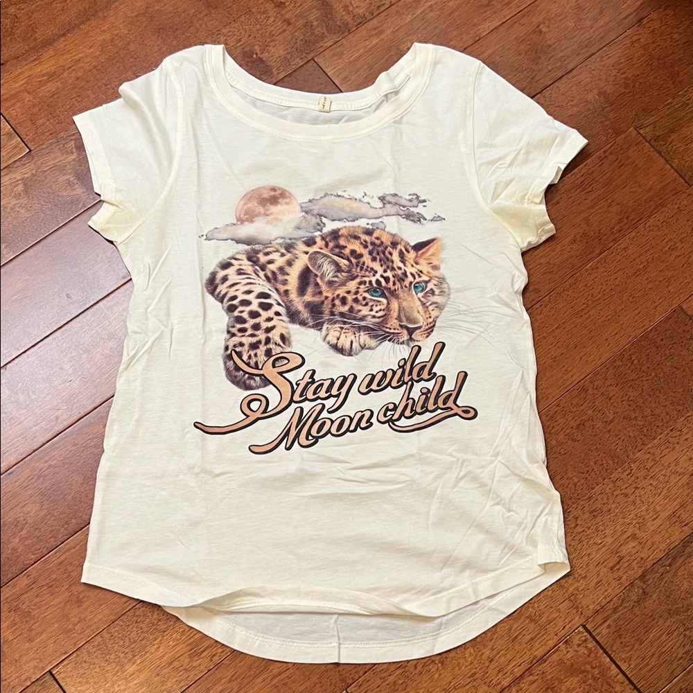 SPELL Vintage “stay wild moon child” Cream Leopard Graphic T-Shirt